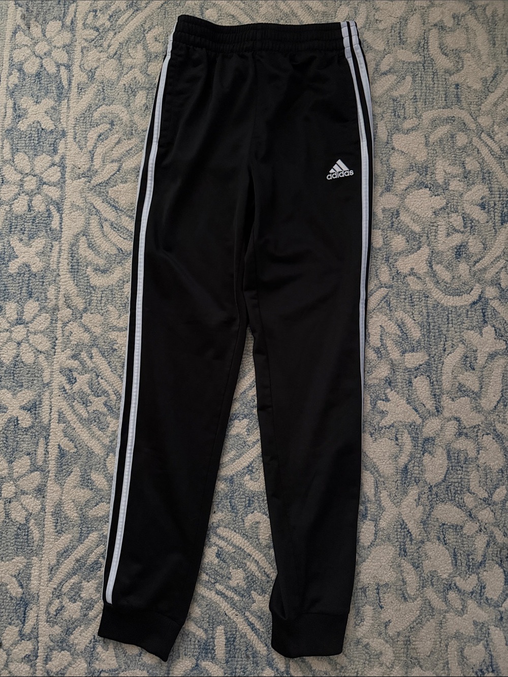 adidas Black Joggers with White Side Stripes — Kids